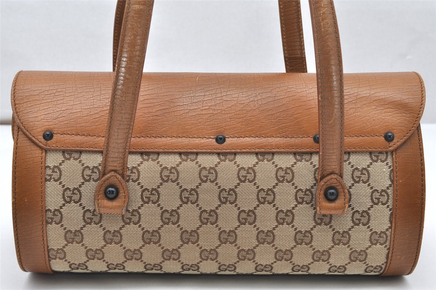 Authentic GUCCI Bamboo Hand Shoulder Bag GG Canvas Leather 111713 Brown 3713K