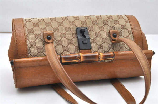 Authentic GUCCI Bamboo Hand Shoulder Bag GG Canvas Leather 111713 Brown 3713K