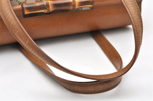 Authentic GUCCI Bamboo Hand Shoulder Bag GG Canvas Leather 111713 Brown 3713K