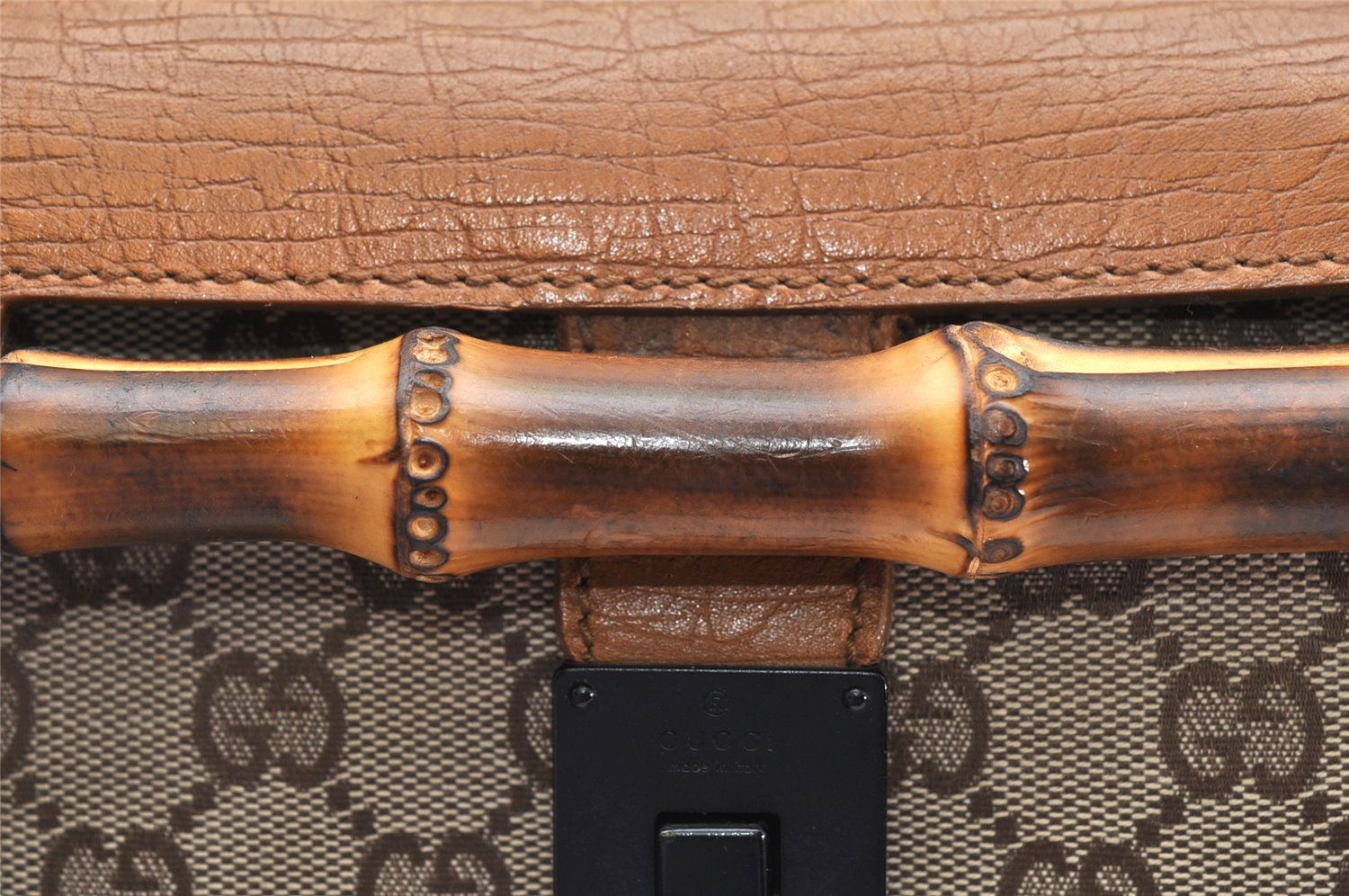 Authentic GUCCI Bamboo Hand Shoulder Bag GG Canvas Leather 111713 Brown 3713K