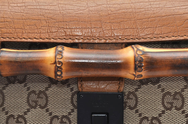 Authentic GUCCI Bamboo Hand Shoulder Bag GG Canvas Leather 111713 Brown 3713K