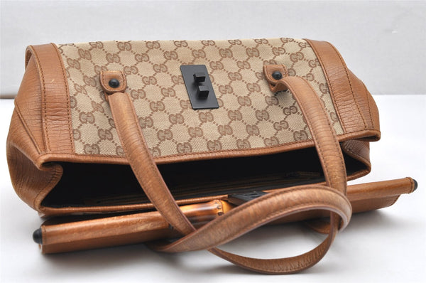 Authentic GUCCI Bamboo Hand Shoulder Bag GG Canvas Leather 111713 Brown 3713K
