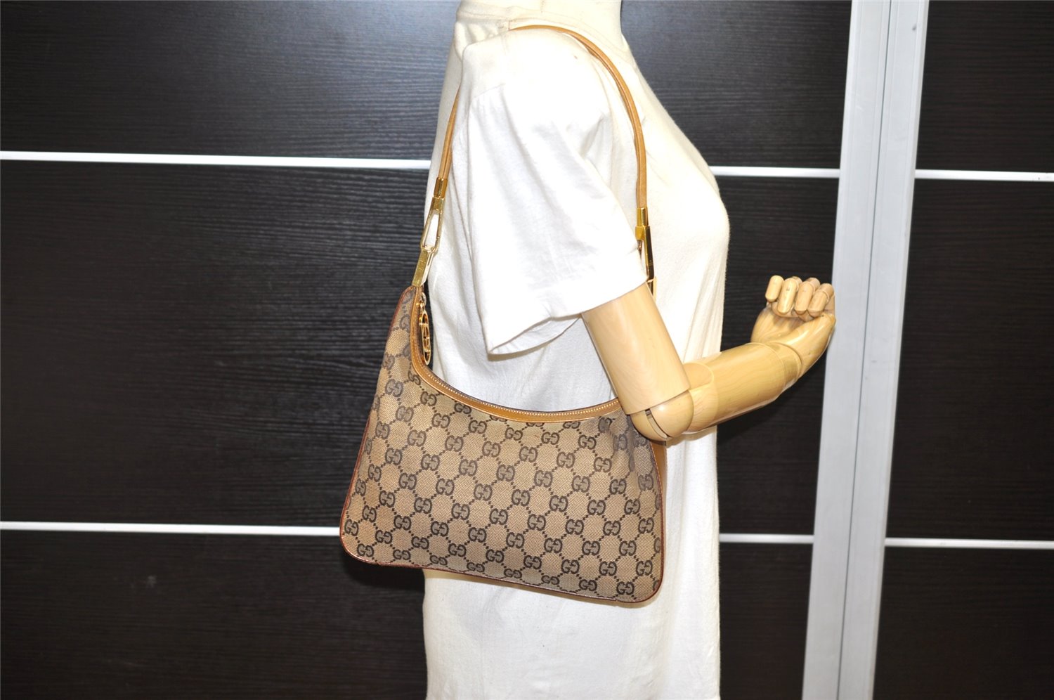 Authentic GUCCI Shoulder Hand Bag Purse GG Canvas Leather 0013812 Brown 3714K