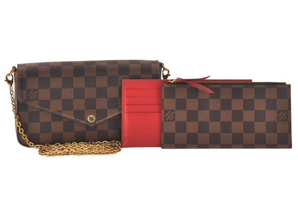 Authentic Louis Vuitton Damier Pochette Felicie N63032 Shoulder Cross Bag 3716K