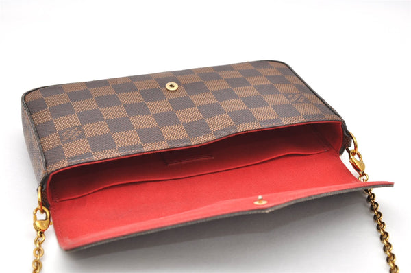 Authentic Louis Vuitton Damier Pochette Felicie N63032 Shoulder Cross Bag 3716K