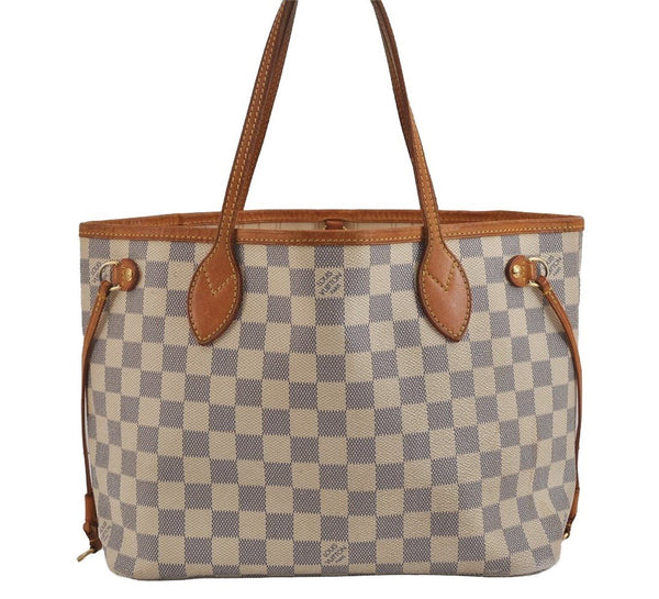 Authentic Louis Vuitton Damier Azur Neverfull PM Tote Bag N51110 LV 3718J