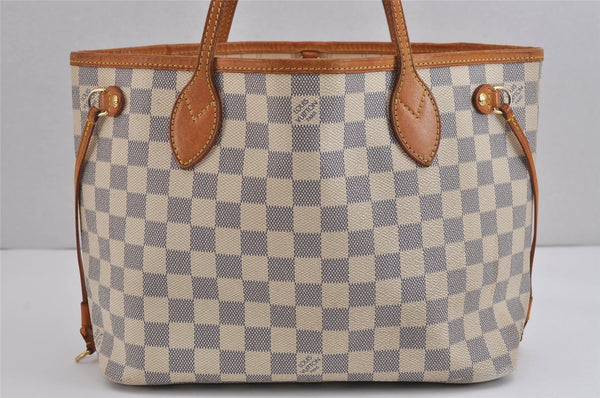 Authentic Louis Vuitton Damier Azur Neverfull PM Tote Bag N51110 LV 3718J