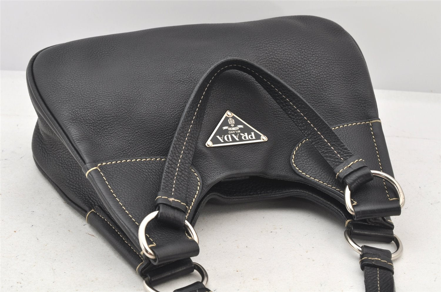 Authentic PRADA Vintage Leather Nappa Shoulder Hand Bag Purse Black 3719K