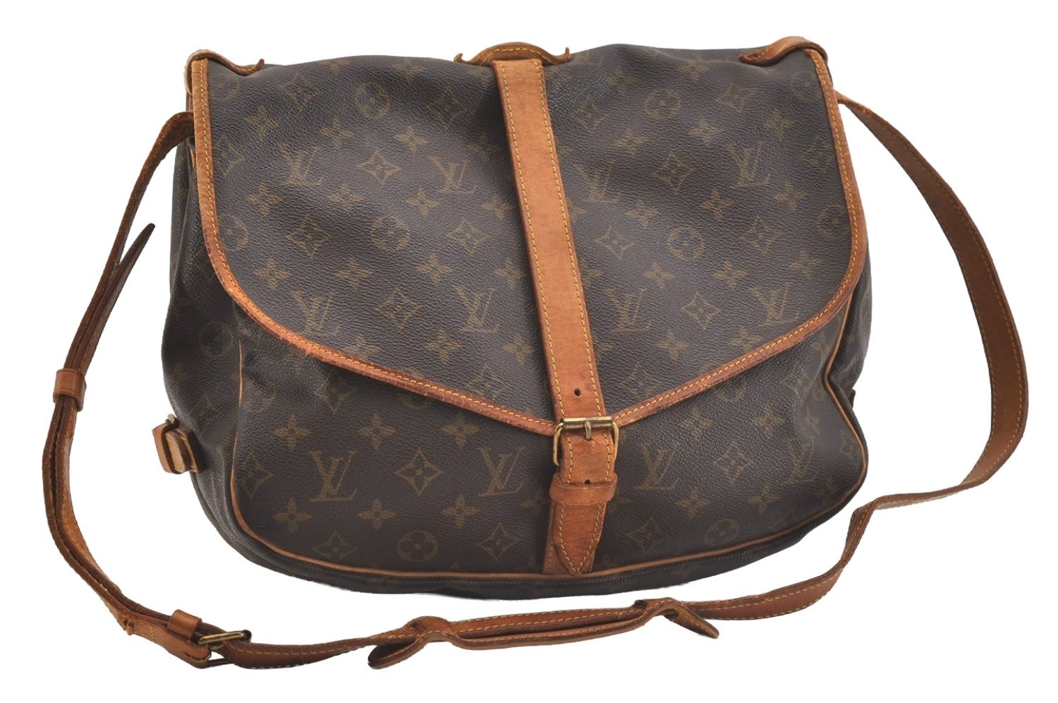 Authentic Louis Vuitton Monogram Saumur 35 Shoulder Cross Bag M42254 LV 3721J