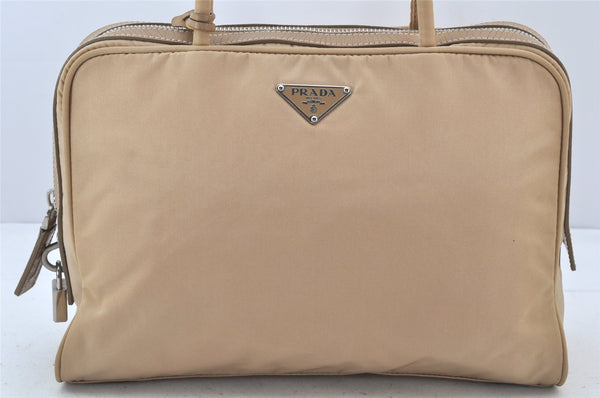 Authentic PRADA New Tessuto Spo Nylon Leather Hand Bag BR1186 Beige 3721K