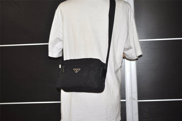 Authentic PRADA Nylon Tessuto Leather Shoulder Cross Body Bag Purse Black 3725K