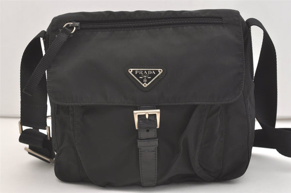 Authentic PRADA Nylon Tessuto Leather Shoulder Cross Body Bag Purse Black 3726J