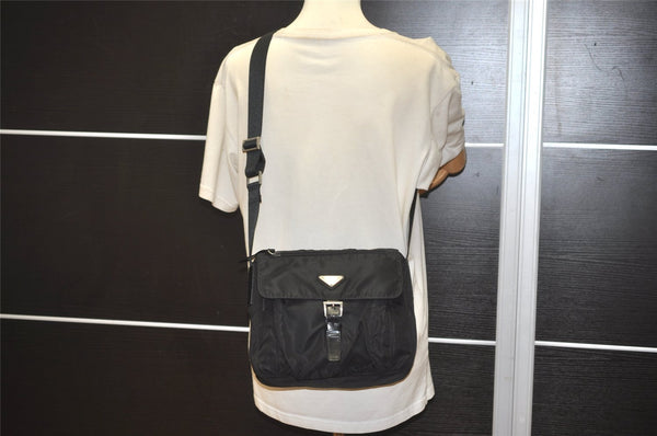 Authentic PRADA Nylon Tessuto Leather Shoulder Cross Body Bag Purse Black 3726J