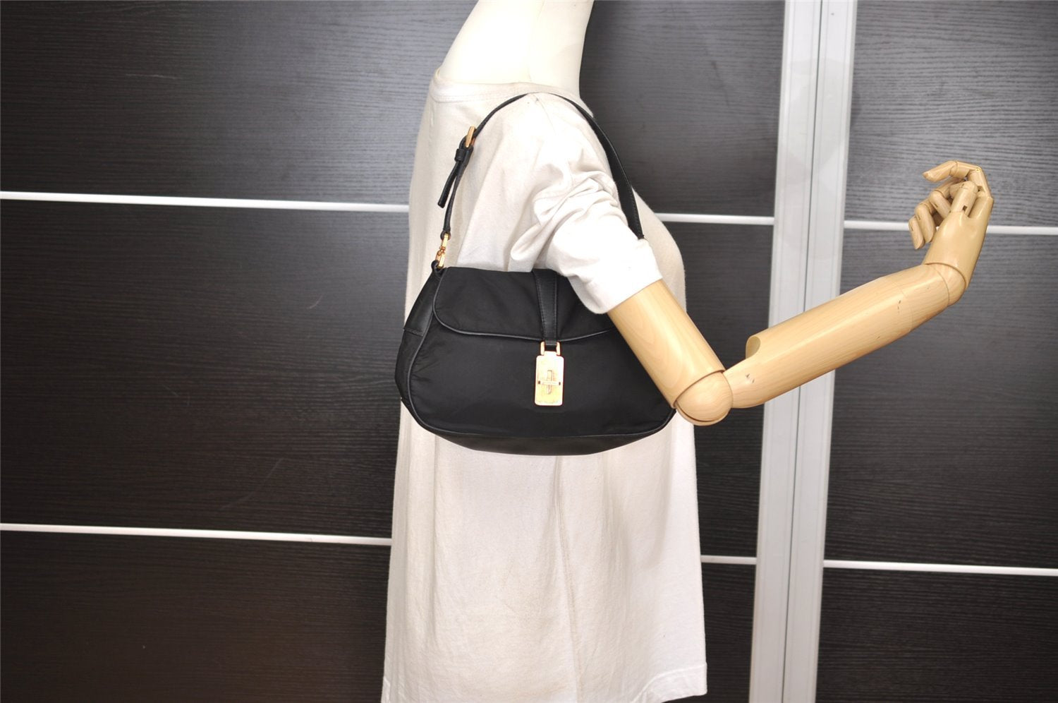 Authentic PRADA Nylon Tessuto Leather Shoulder Hand Bag Purse Black 3728J