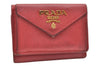 Authentic PRADA Vintage Saffiano Multic Leather Trifold Wallet Purse Red 3728K