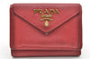 Authentic PRADA Vintage Saffiano Multic Leather Trifold Wallet Purse Red 3728K