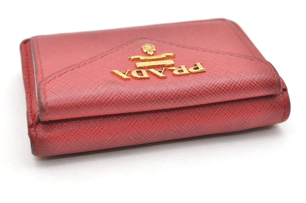 Authentic PRADA Vintage Saffiano Multic Leather Trifold Wallet Purse Red 3728K