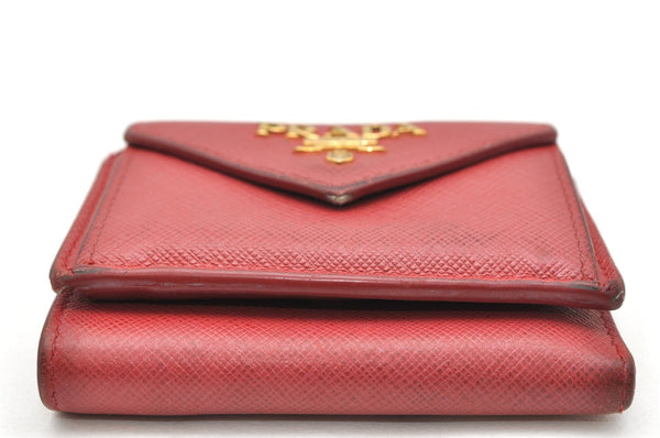 Authentic PRADA Vintage Saffiano Multic Leather Trifold Wallet Purse Red 3728K