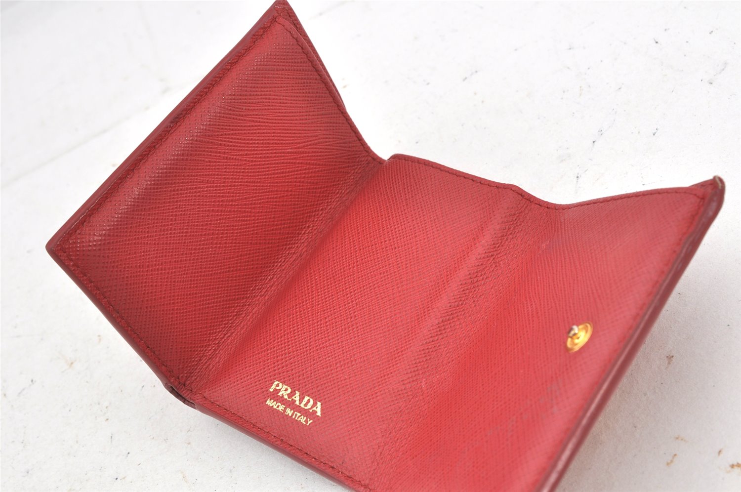 Authentic PRADA Vintage Saffiano Multic Leather Trifold Wallet Purse Red 3728K