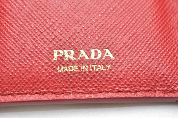 Authentic PRADA Vintage Saffiano Multic Leather Trifold Wallet Purse Red 3728K