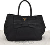 Authentic PRADA Vintage Ribbon Nylon Tessuto Leather Tote Hand Bag Black 3730J