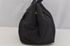 Authentic PRADA Vintage Ribbon Nylon Tessuto Leather Tote Hand Bag Black 3730J