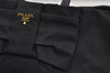 Authentic PRADA Vintage Ribbon Nylon Tessuto Leather Tote Hand Bag Black 3730J