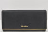 Authentic PRADA Saffiano Metal Bar Leather Long Wallet Purse Black 3730K