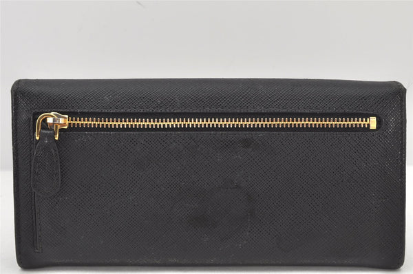 Authentic PRADA Saffiano Metal Bar Leather Long Wallet Purse Black 3730K