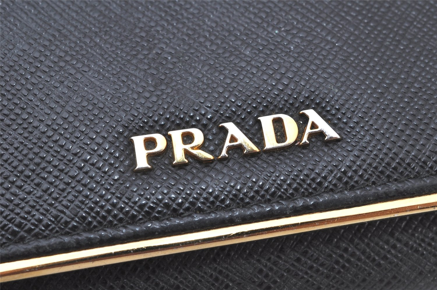 Authentic PRADA Saffiano Metal Bar Leather Long Wallet Purse Black 3730K