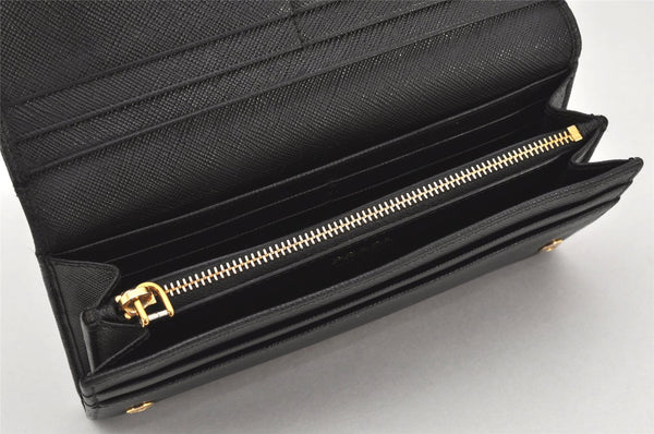 Authentic PRADA Saffiano Metal Bar Leather Long Wallet Purse Black 3730K