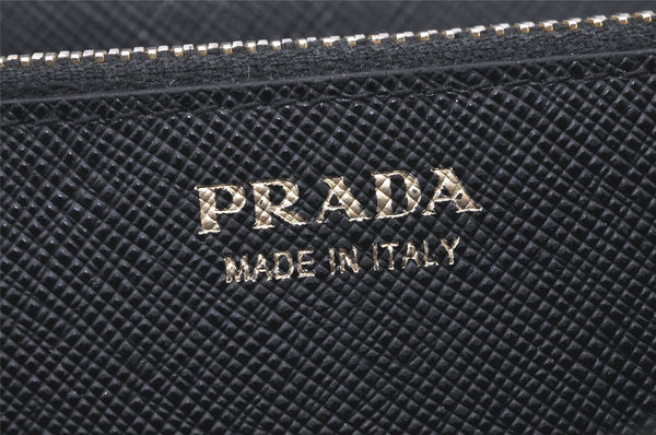 Authentic PRADA Saffiano Metal Bar Leather Long Wallet Purse Black 3730K