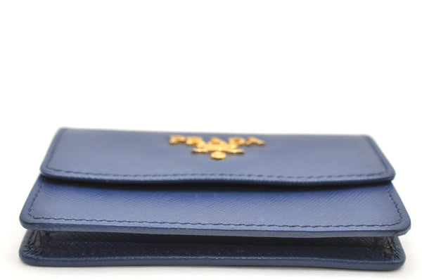 Authentic PRADA Vintage Saffiano Multic Leather Coin Case Purse Navy Blue 3731K