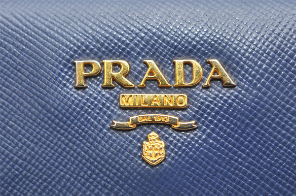 Authentic PRADA Vintage Saffiano Multic Leather Coin Case Purse Navy Blue 3731K