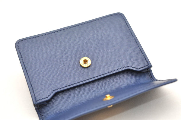 Authentic PRADA Vintage Saffiano Multic Leather Coin Case Purse Navy Blue 3731K