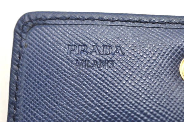 Authentic PRADA Vintage Saffiano Multic Leather Coin Case Purse Navy Blue 3731K