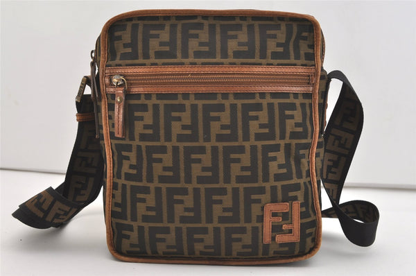 Authentic FENDI Zucca Shoulder Cross Body Bag Purse Nylon Leather Brown 3732J