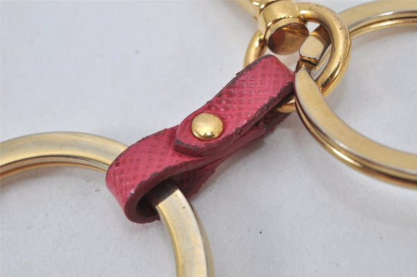 Authentic PRADA Vintage Logo Key Ring Charm Gold Plating Leather Box 3732K