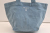 Authentic PRADA Canvas Vintage Tote Hand Bag Purse Light Blue 3734K