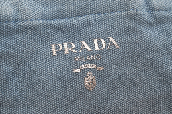 Authentic PRADA Canvas Vintage Tote Hand Bag Purse Light Blue 3734K