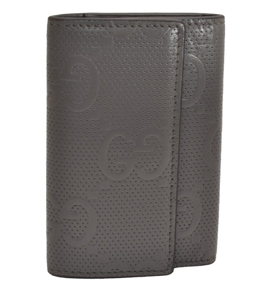 Authentic GUCCI Jumbo GG Emboss 6 Hooks Key Case Purse Leather 625565 Gray 3736J