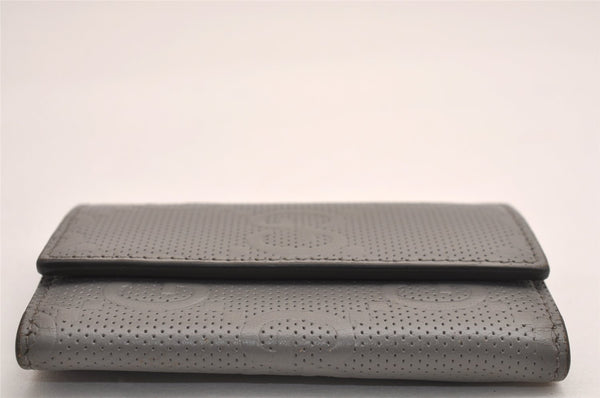 Authentic GUCCI Jumbo GG Emboss 6 Hooks Key Case Purse Leather 625565 Gray 3736J