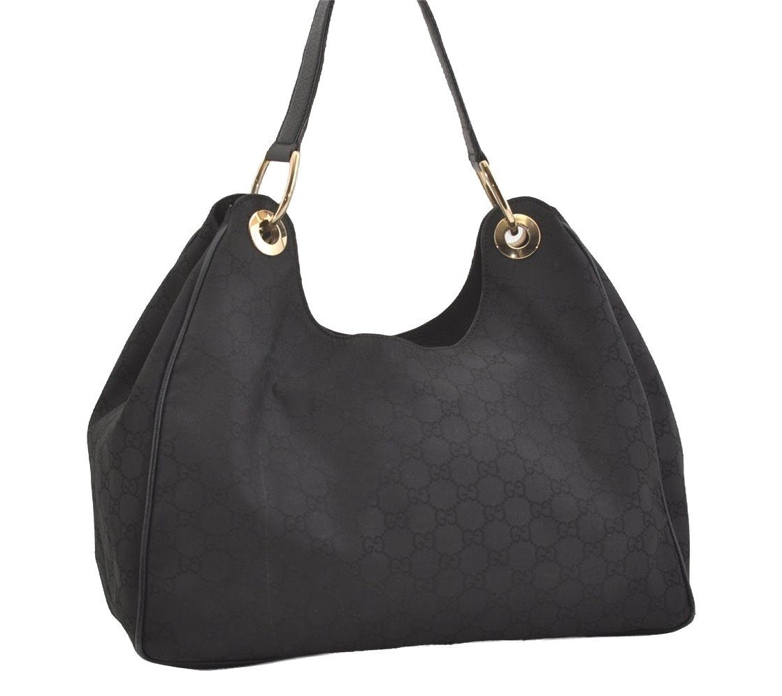 Authentic GUCCI Shoulder Hand Bag Purse GG Nylon Leather 257268 Black 3737J