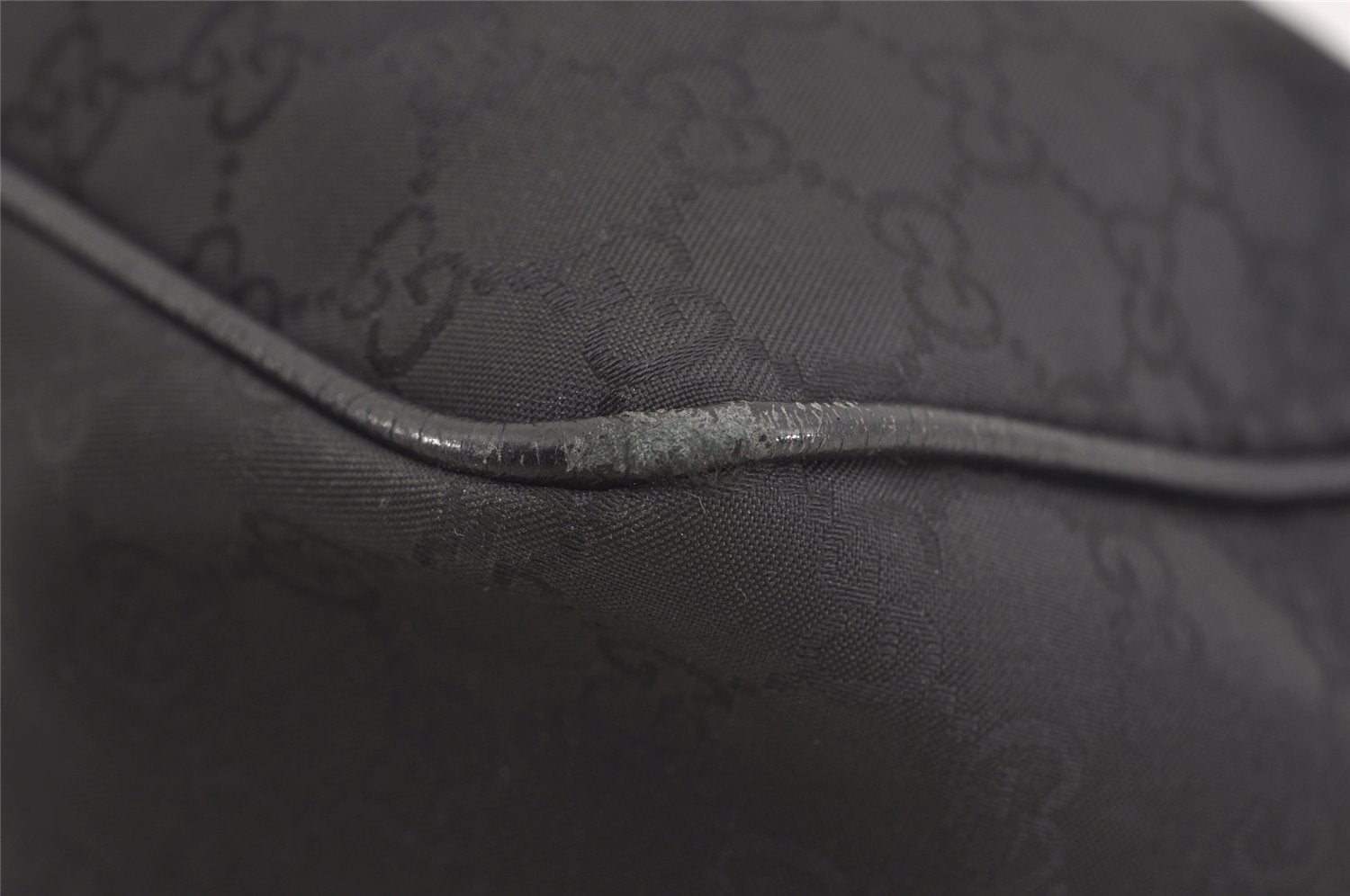 Authentic GUCCI Shoulder Hand Bag Purse GG Nylon Leather 257268 Black 3737J