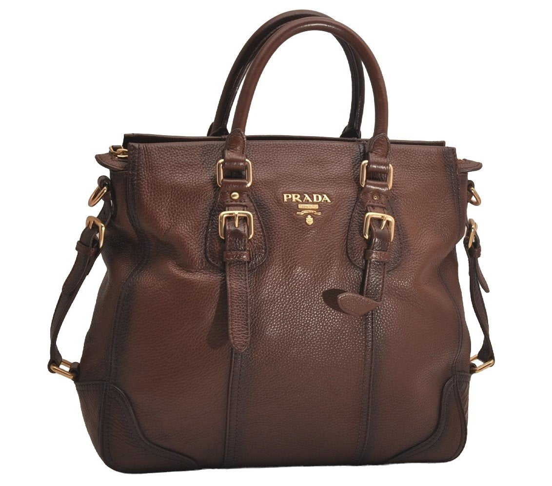 Authentic PRADA Vintage Leather Nappa 2Way Shoulder Hand Tote Bag Brown 3738J