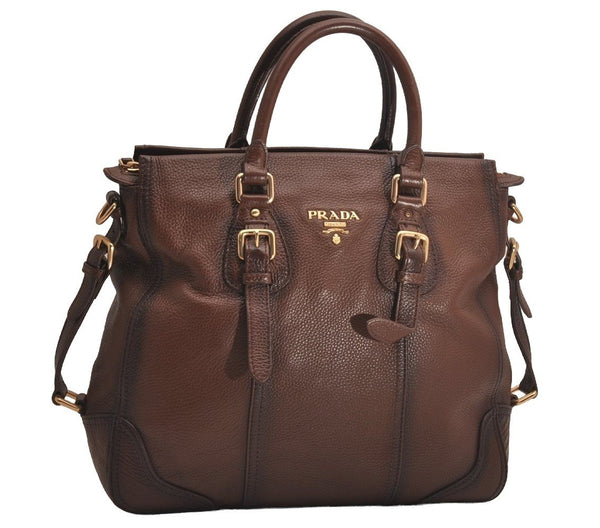 Authentic PRADA Vintage Leather Nappa 2Way Shoulder Hand Tote Bag Brown 3738J