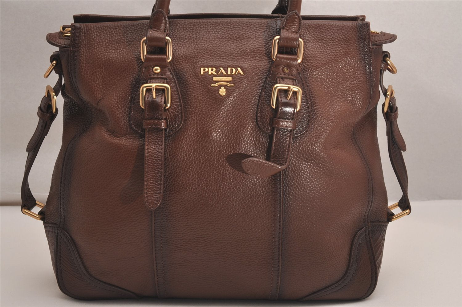 Authentic PRADA Vintage Leather Nappa 2Way Shoulder Hand Tote Bag Brown 3738J