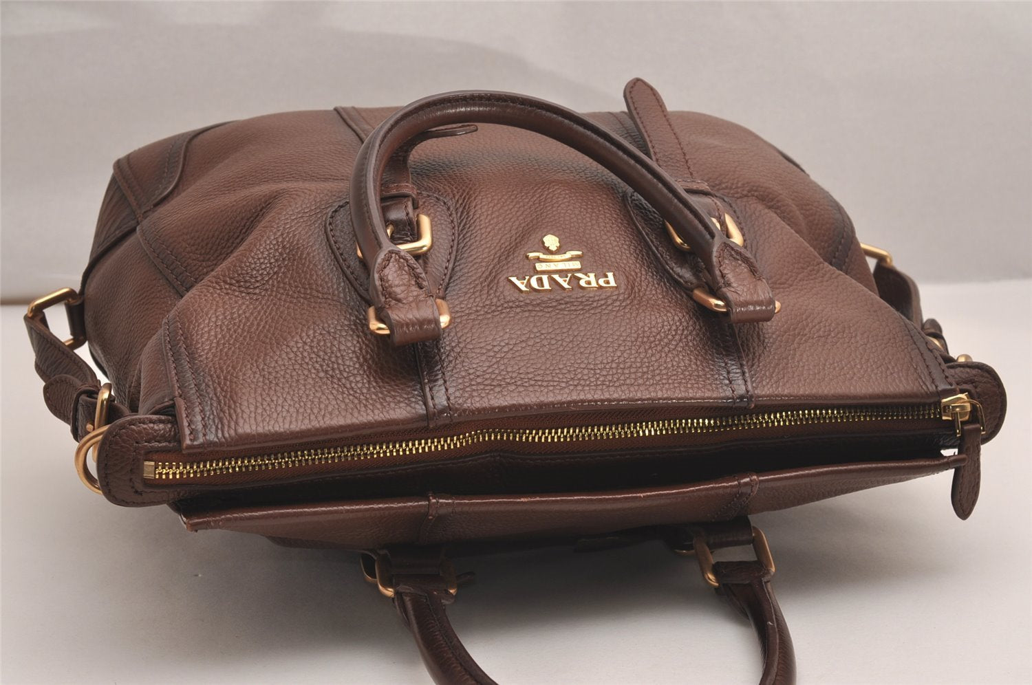 Authentic PRADA Vintage Leather Nappa 2Way Shoulder Hand Tote Bag Brown 3738J