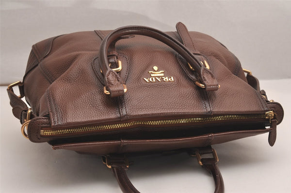 Authentic PRADA Vintage Leather Nappa 2Way Shoulder Hand Tote Bag Brown 3738J