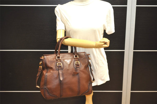 Authentic PRADA Vintage Leather Nappa 2Way Shoulder Hand Tote Bag Brown 3738J